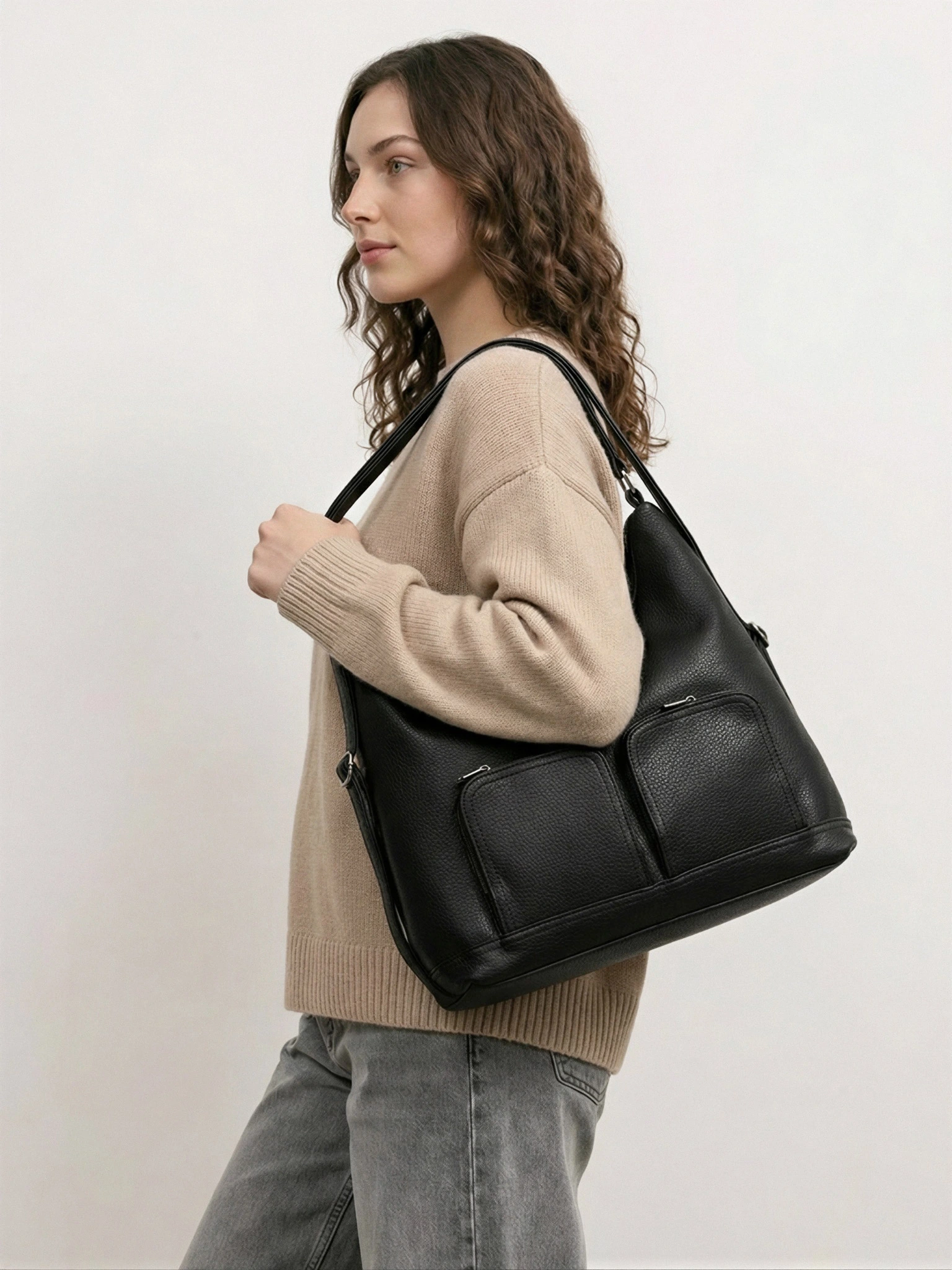 Сумка-шоппер  с регулируемыми ручками и накладными карманами в ассортименте